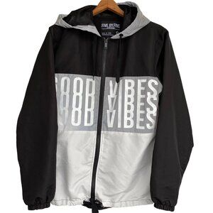 Five By Five GOOD VIBES Hoodie Windbreaker Jacket Small Silver Black Iridescent